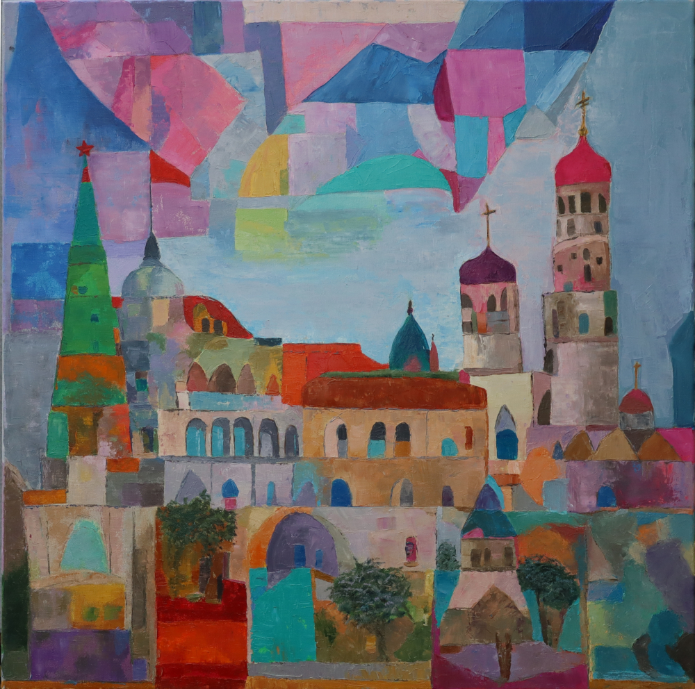 Город витраж II (холст, масло, 95х95 см)